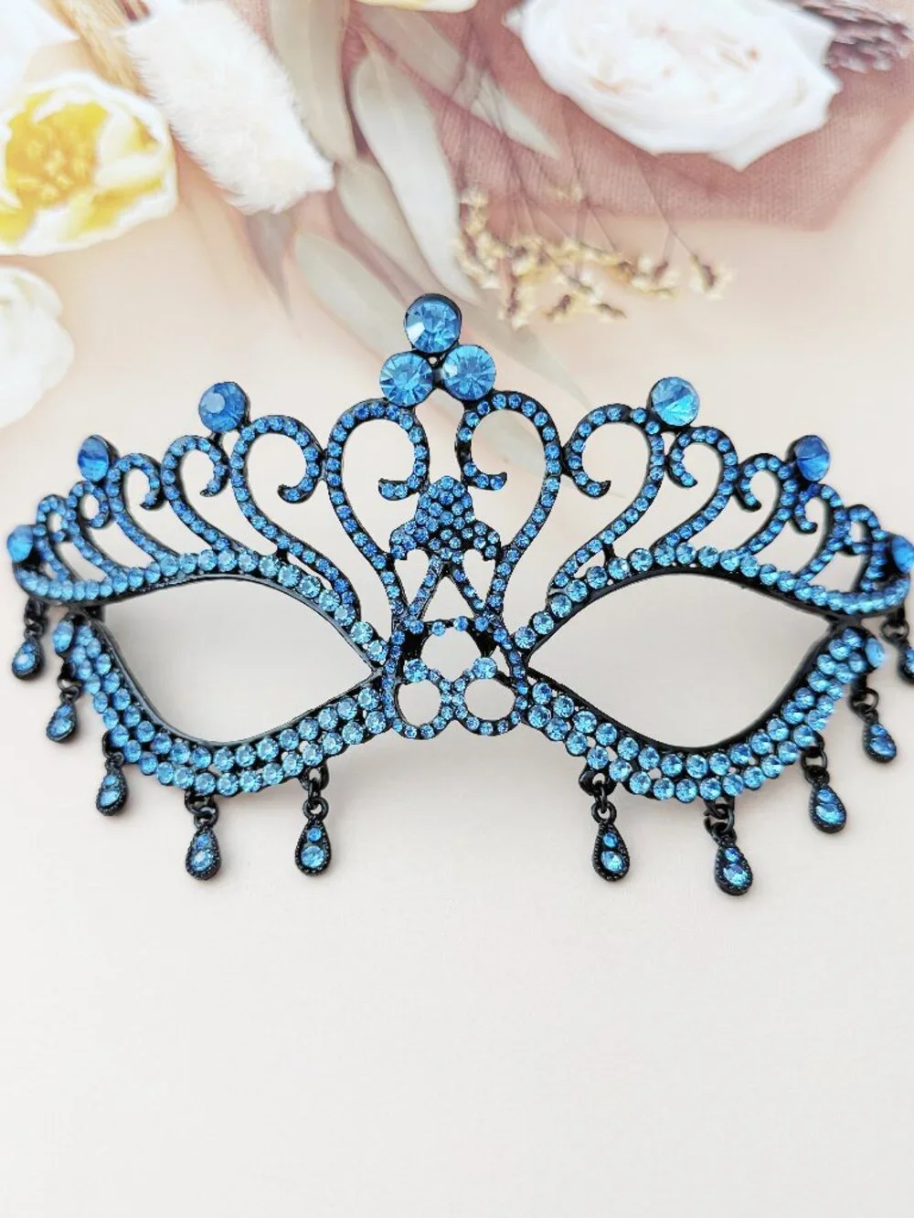 Sapphire Masquerade Mask, Crystal Eye Mask, Prom Ball Mask, Mardi Gras Mask